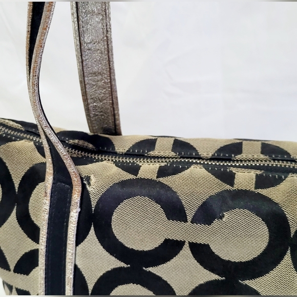 Coach Poppy Tote Op Art Glam Signature Logo Bag Purse Black Gray Silver 13826 - Picture 11 of 14